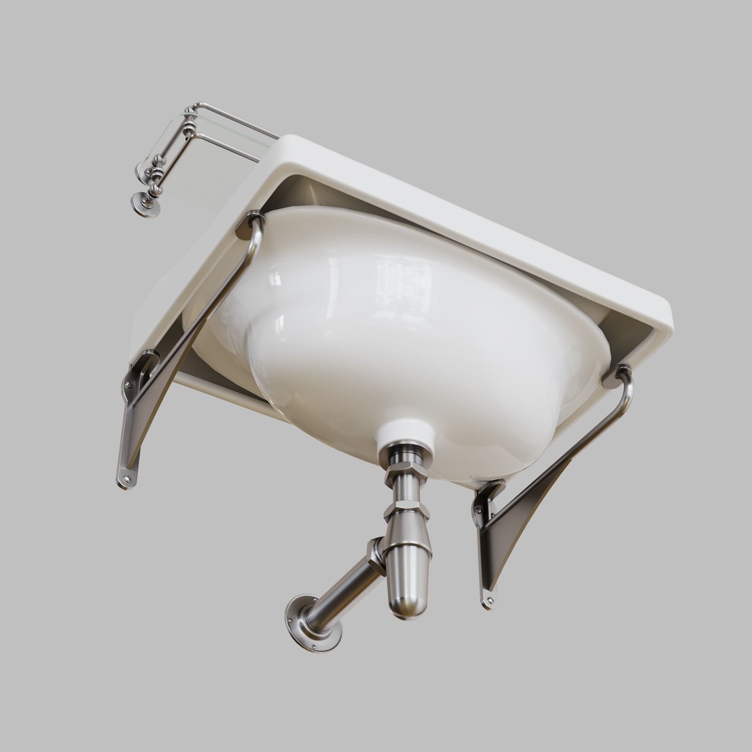 Vintage Basin and Shelf 3D Model – Retro Bathroom Asset, FBX, OBJ - View 10