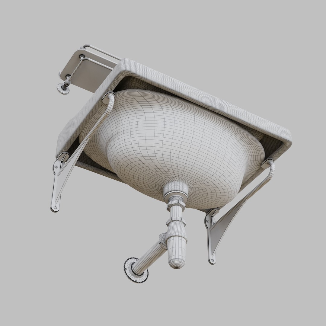 Vintage Basin and Shelf 3D Model – Retro Bathroom Asset, FBX, OBJ - View 11