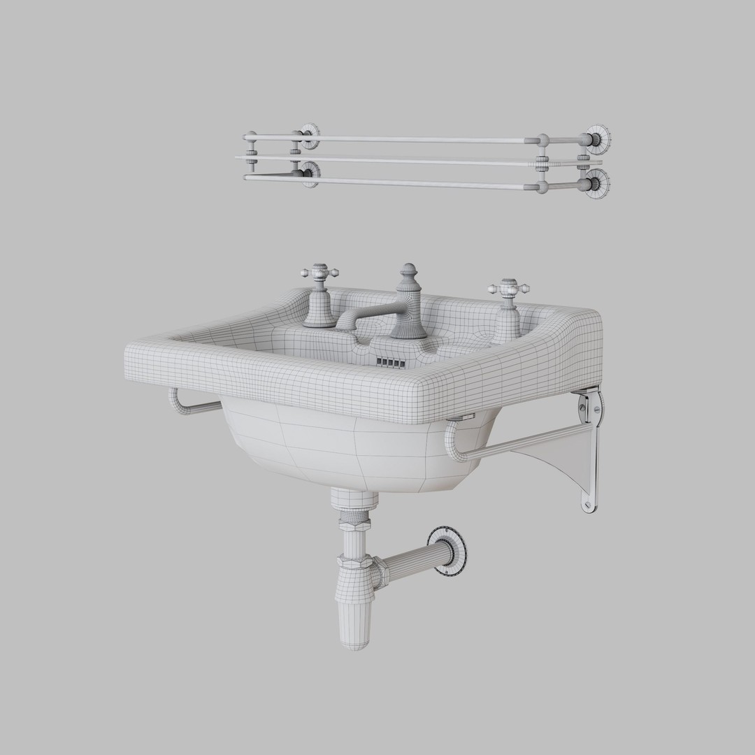 Vintage Basin and Shelf 3D Model – Retro Bathroom Asset, FBX, OBJ - View 12