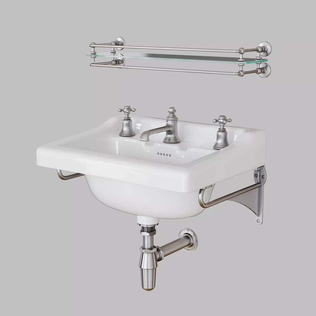 Vintage Basin and Shelf 3D Model – Retro Bathroom Asset, FBX, OBJ - View 2