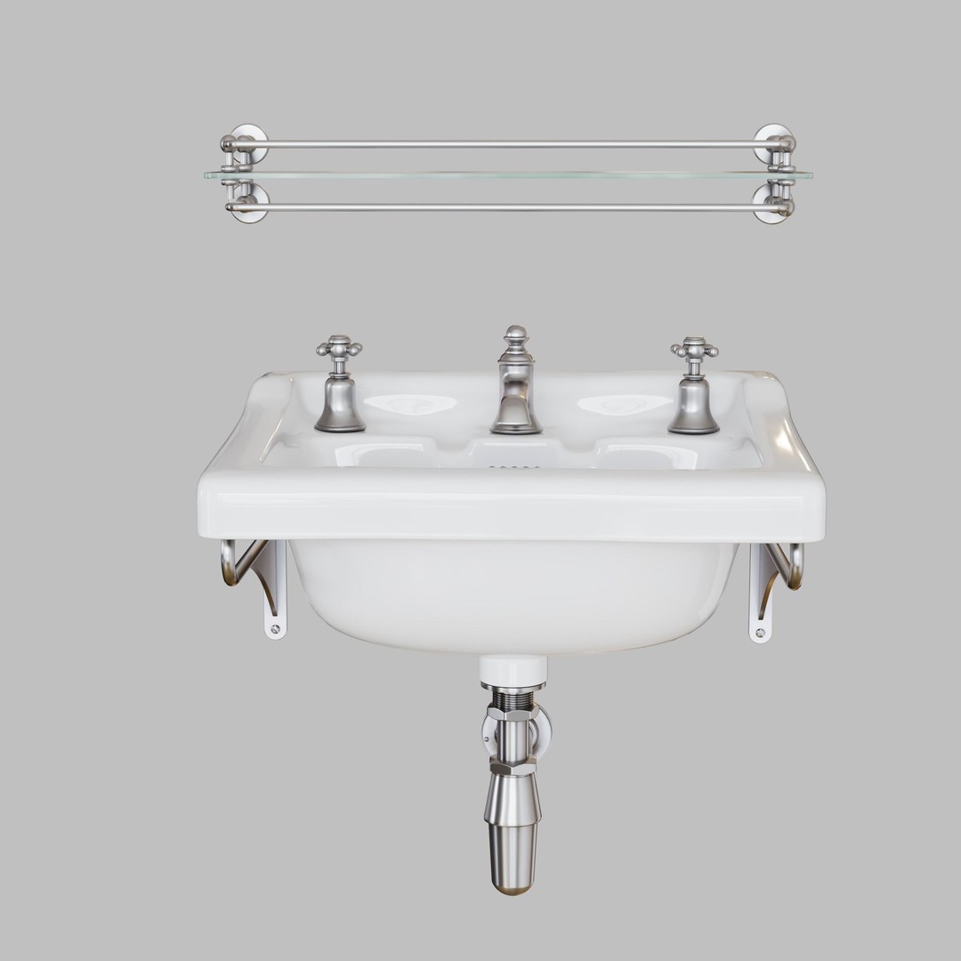 Vintage Basin and Shelf 3D Model – Retro Bathroom Asset, FBX, OBJ - View 4