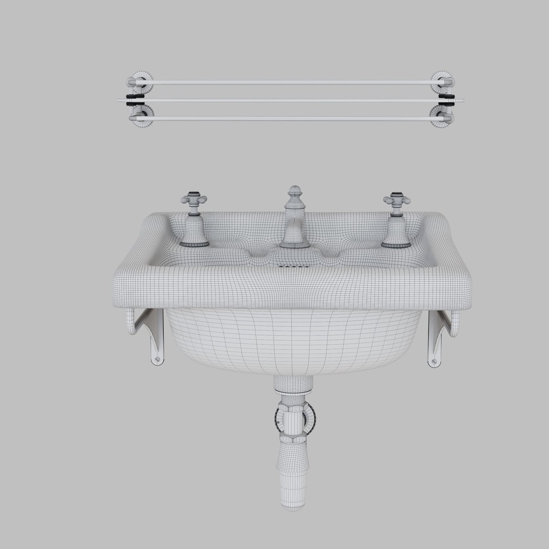 Vintage Basin and Shelf 3D Model – Retro Bathroom Asset, FBX, OBJ - View 5