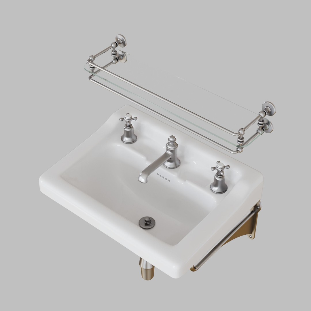 Vintage Basin and Shelf 3D Model – Retro Bathroom Asset, FBX, OBJ - View 6