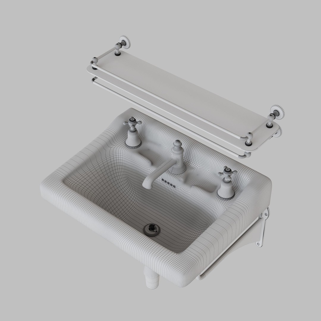 Vintage Basin and Shelf 3D Model – Retro Bathroom Asset, FBX, OBJ - View 7
