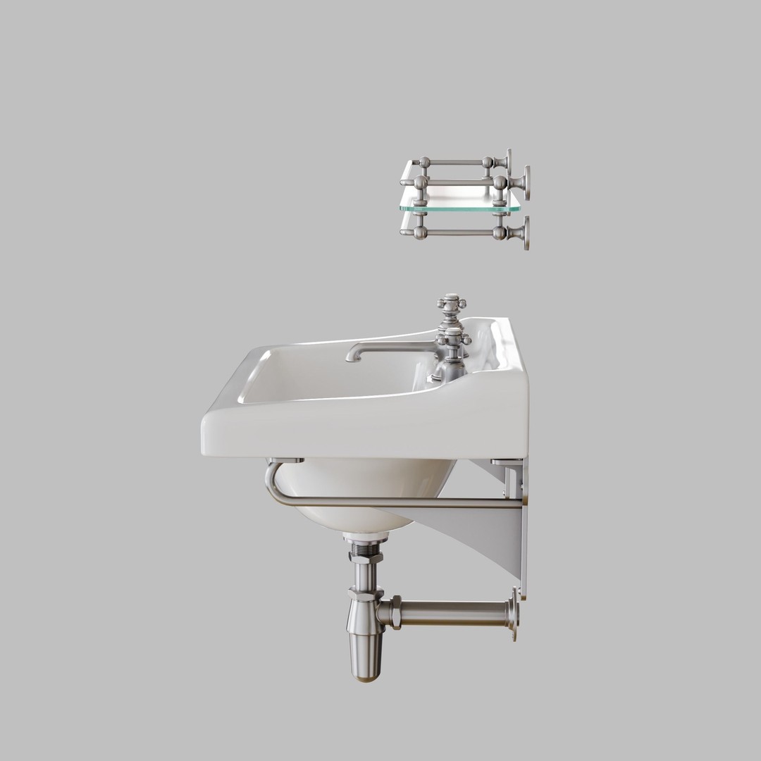 Vintage Basin and Shelf 3D Model – Retro Bathroom Asset, FBX, OBJ - View 8