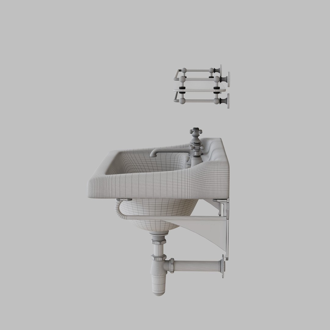 Vintage Basin and Shelf 3D Model – Retro Bathroom Asset, FBX, OBJ - View 9