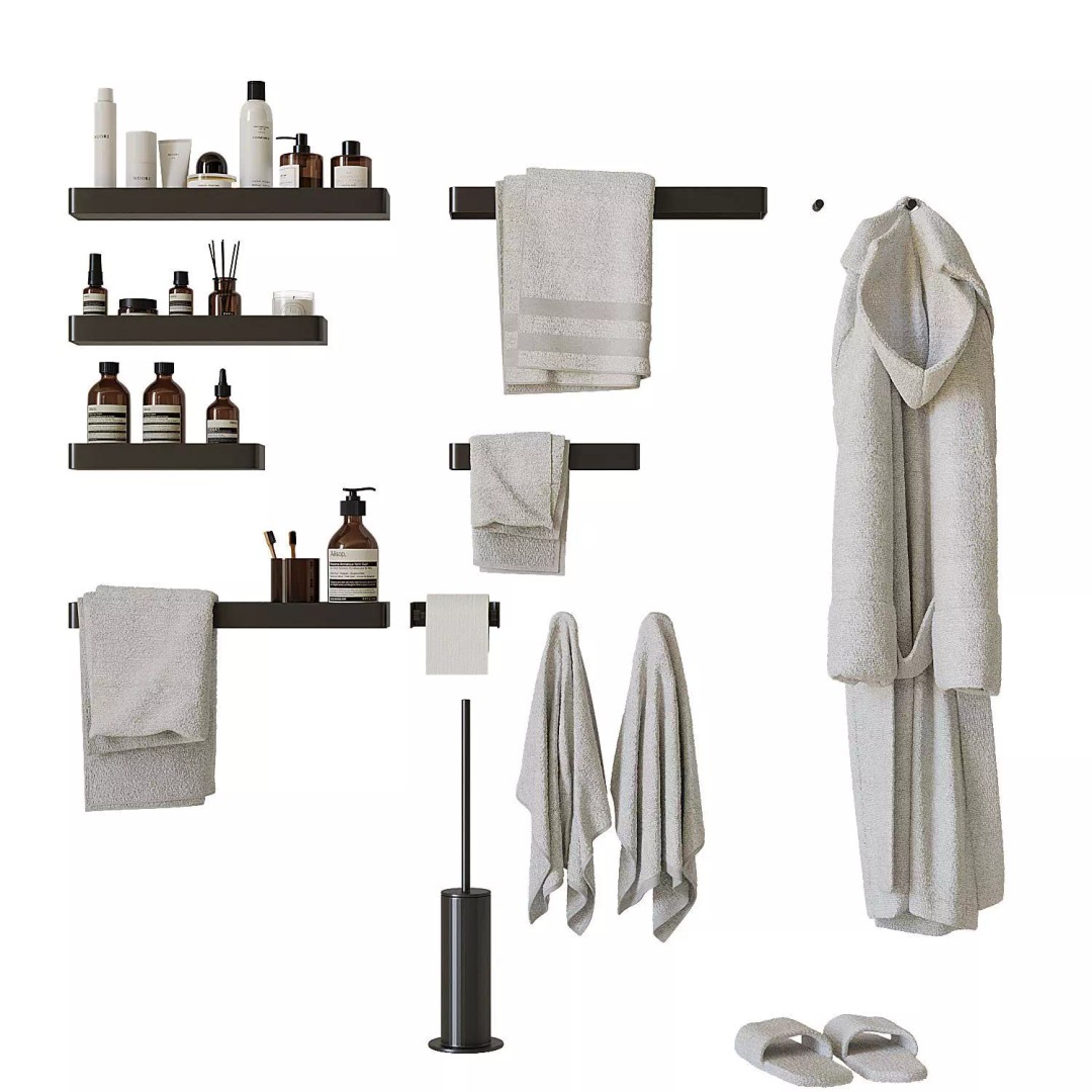 Decorative Bathroom Set 3D Model – Scandinavian Accessories, FBX - View 2