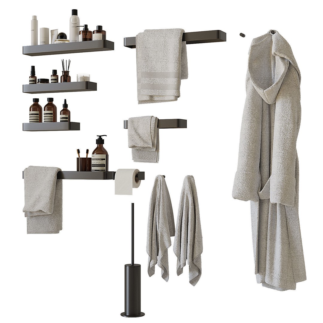 Decorative Bathroom Set 3D Model – Scandinavian Accessories, FBX - View 3