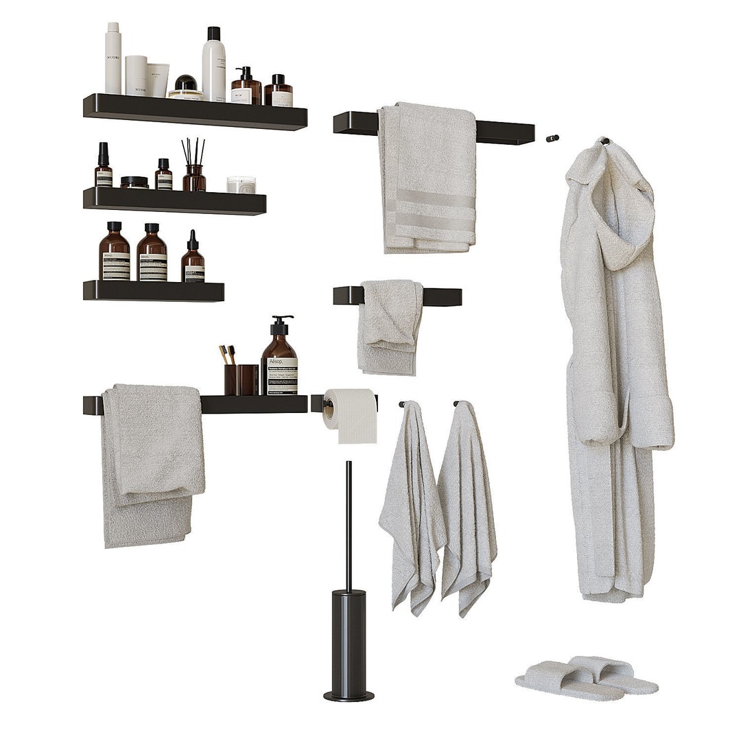 Decorative Bathroom Set 3D Model – Scandinavian Accessories, FBX - View 4