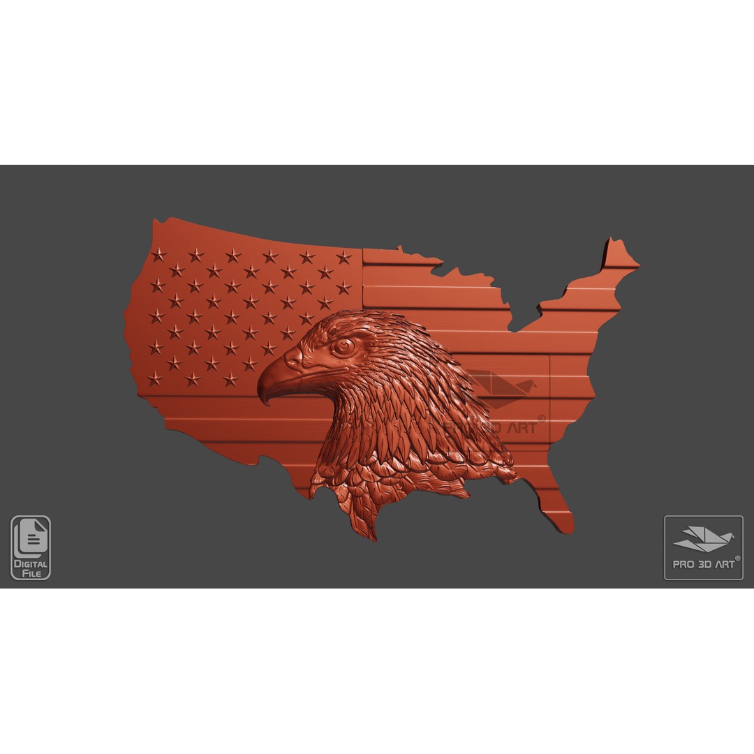 USA Flag and Map Eagle 3D Model – CNC Files for Wood, STL