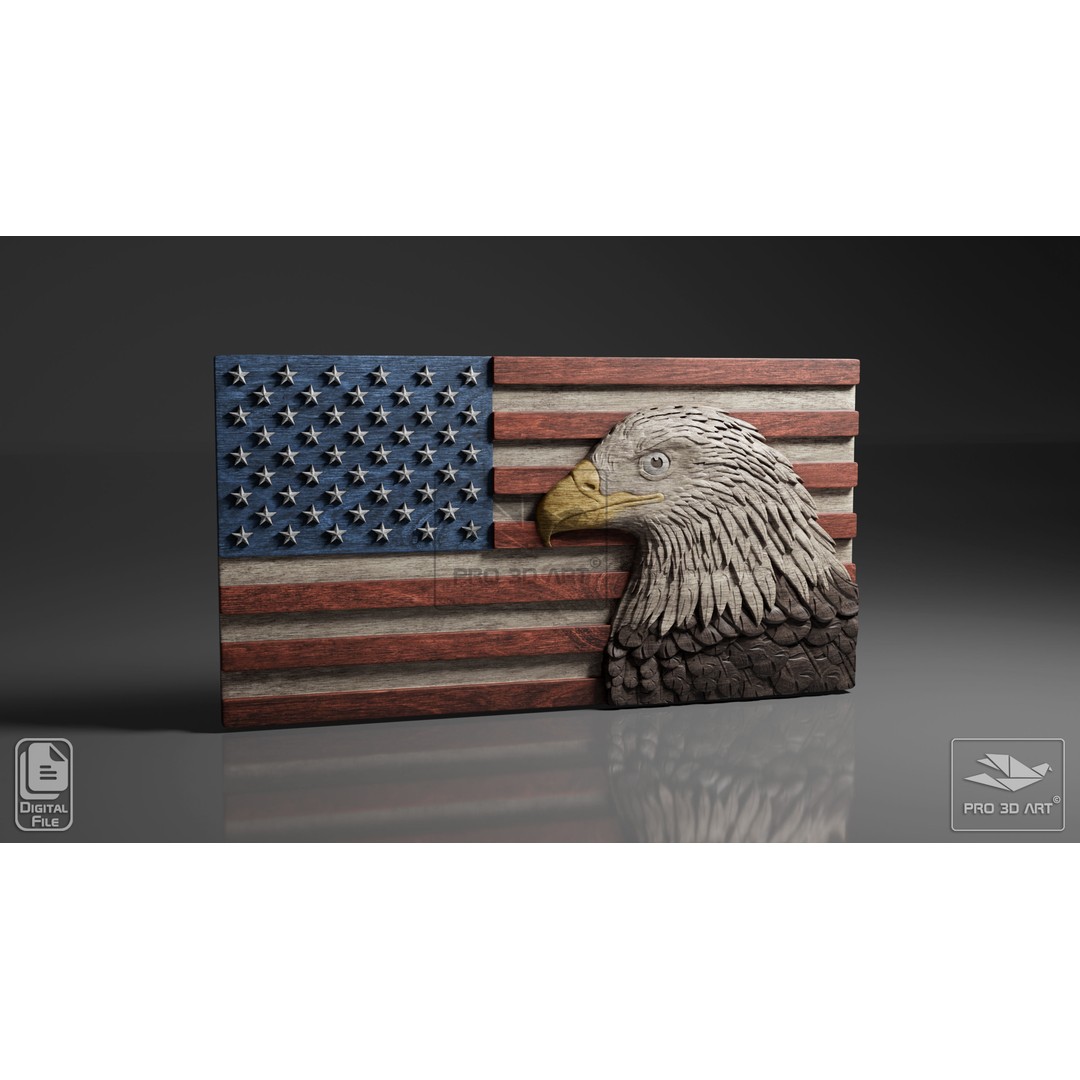 USA Flag and Map Eagle 3D Model – CNC Files for Wood, STL - View 10