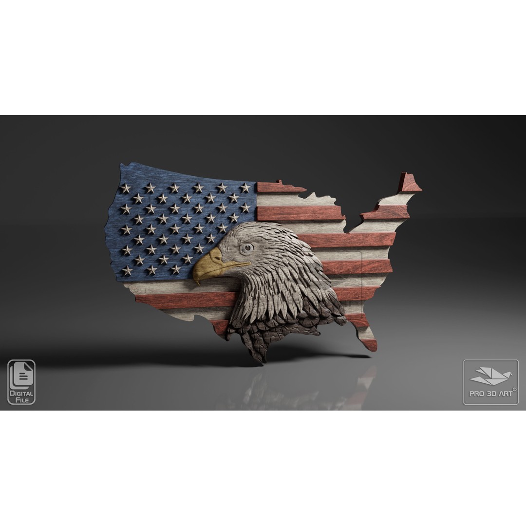 USA Flag and Map Eagle 3D Model – CNC Files for Wood, STL - View 11