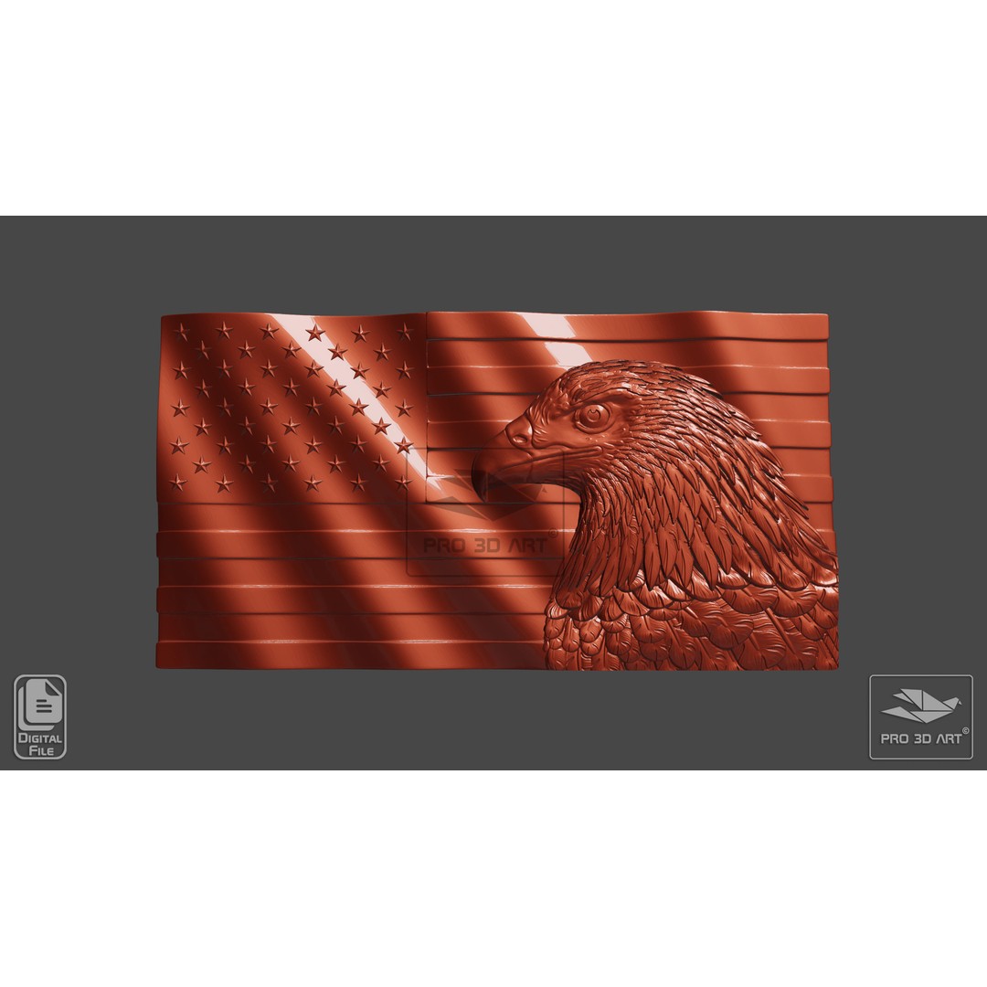 USA Flag and Map Eagle 3D Model – CNC Files for Wood, STL - View 12