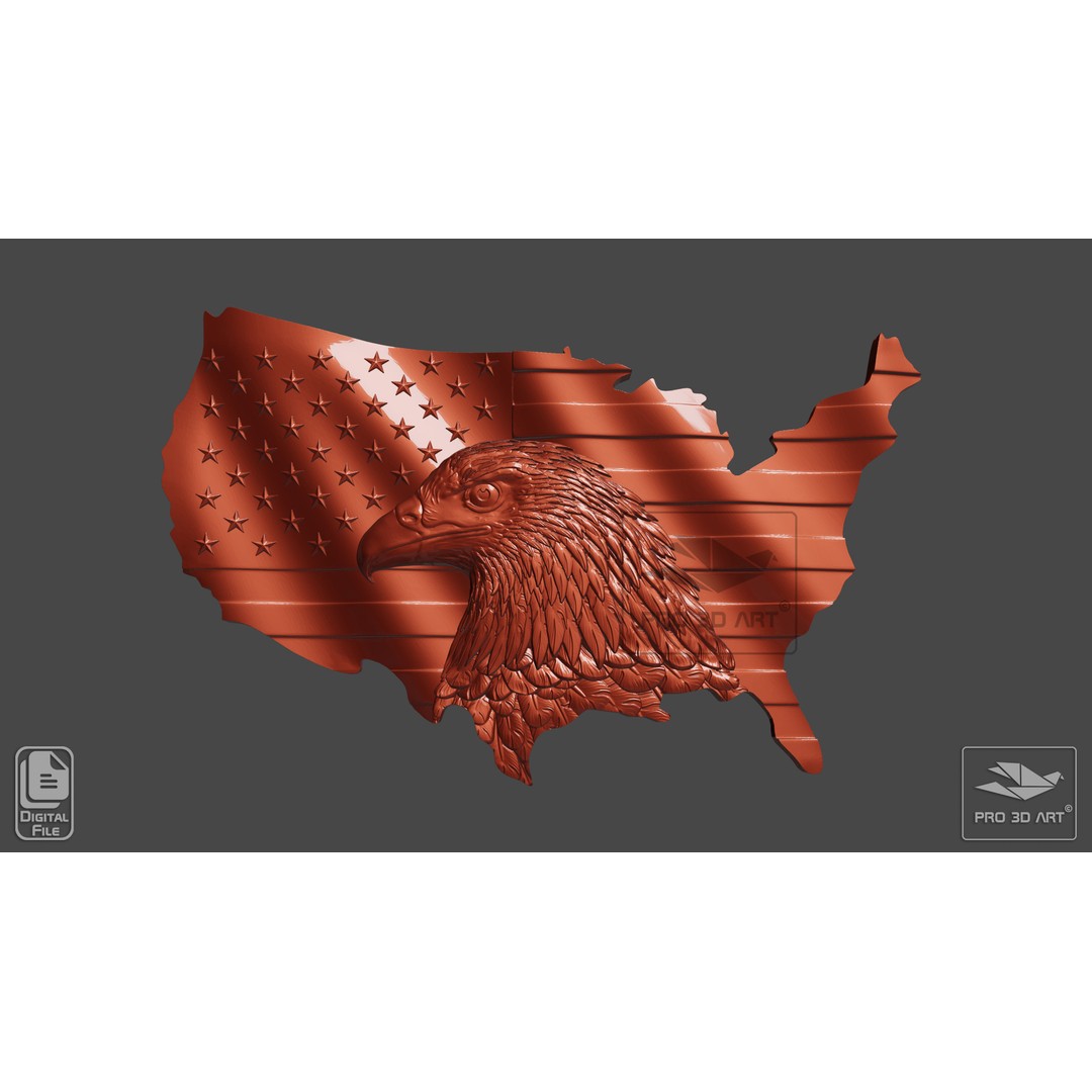 USA Flag and Map Eagle 3D Model – CNC Files for Wood, STL - View 13