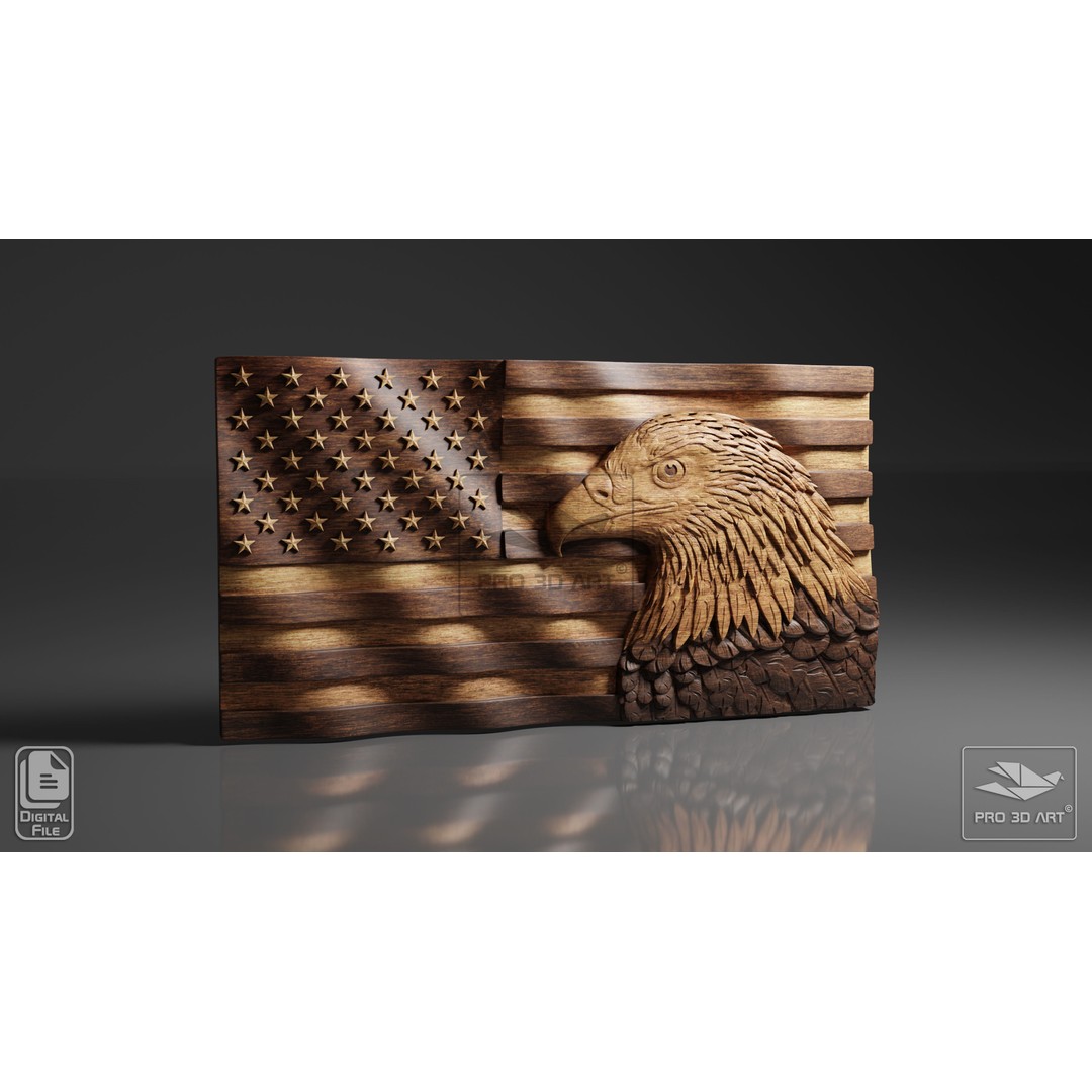 USA Flag and Map Eagle 3D Model – CNC Files for Wood, STL - View 4