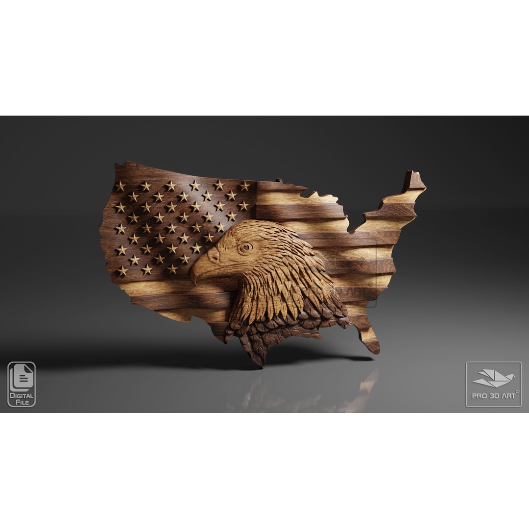 USA Flag and Map Eagle 3D Model – CNC Files for Wood, STL - View 5