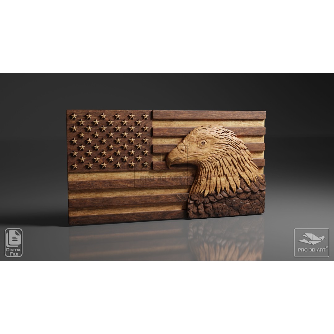 USA Flag and Map Eagle 3D Model – CNC Files for Wood, STL - View 6