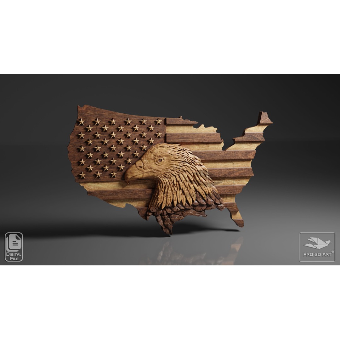 USA Flag and Map Eagle 3D Model – CNC Files for Wood, STL - View 7