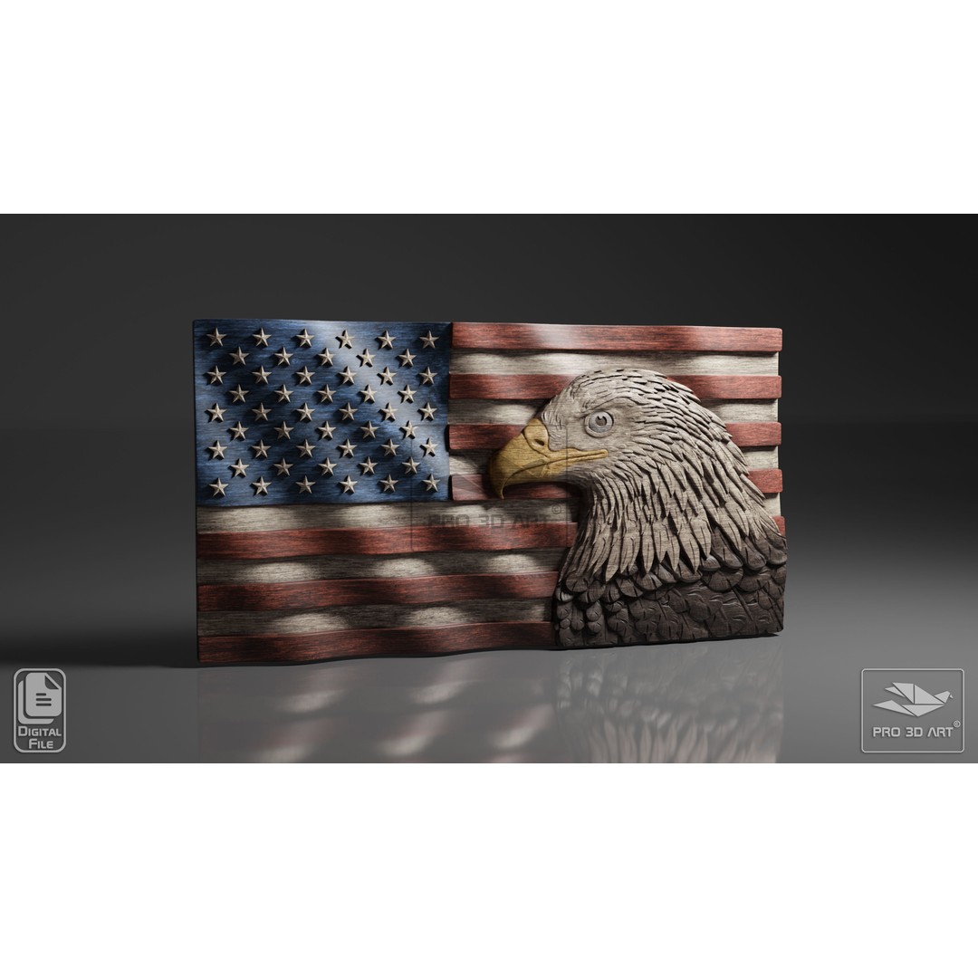 USA Flag and Map Eagle 3D Model – CNC Files for Wood, STL - View 8