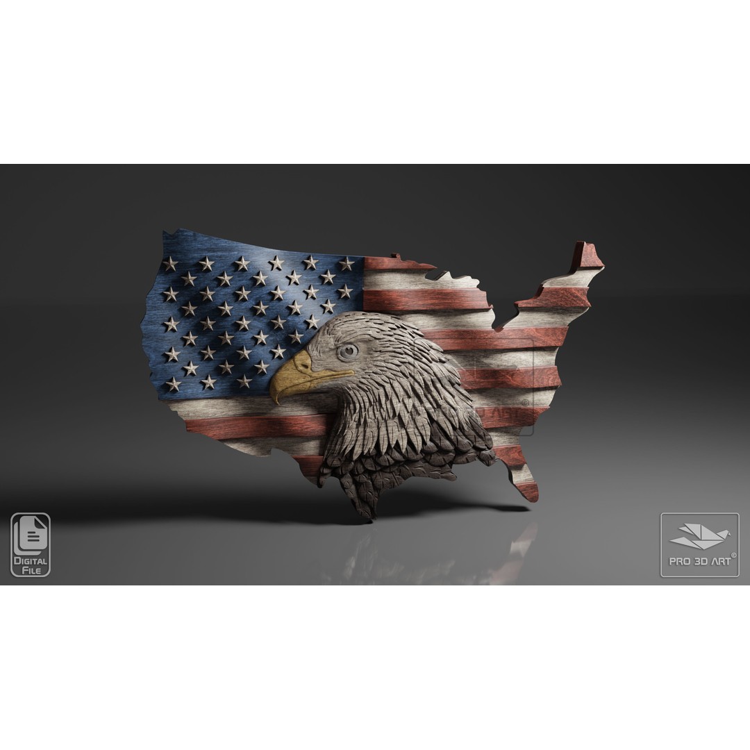 USA Flag and Map Eagle 3D Model – CNC Files for Wood, STL - View 9