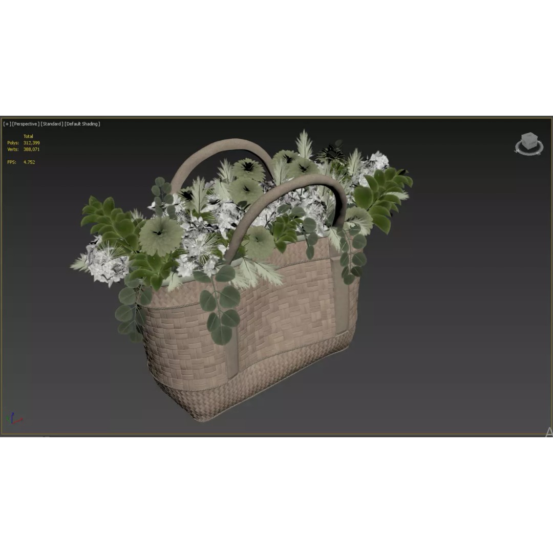 Wicker Basket 3D Model – Decorative Floral Arrangement, FBX - View 10