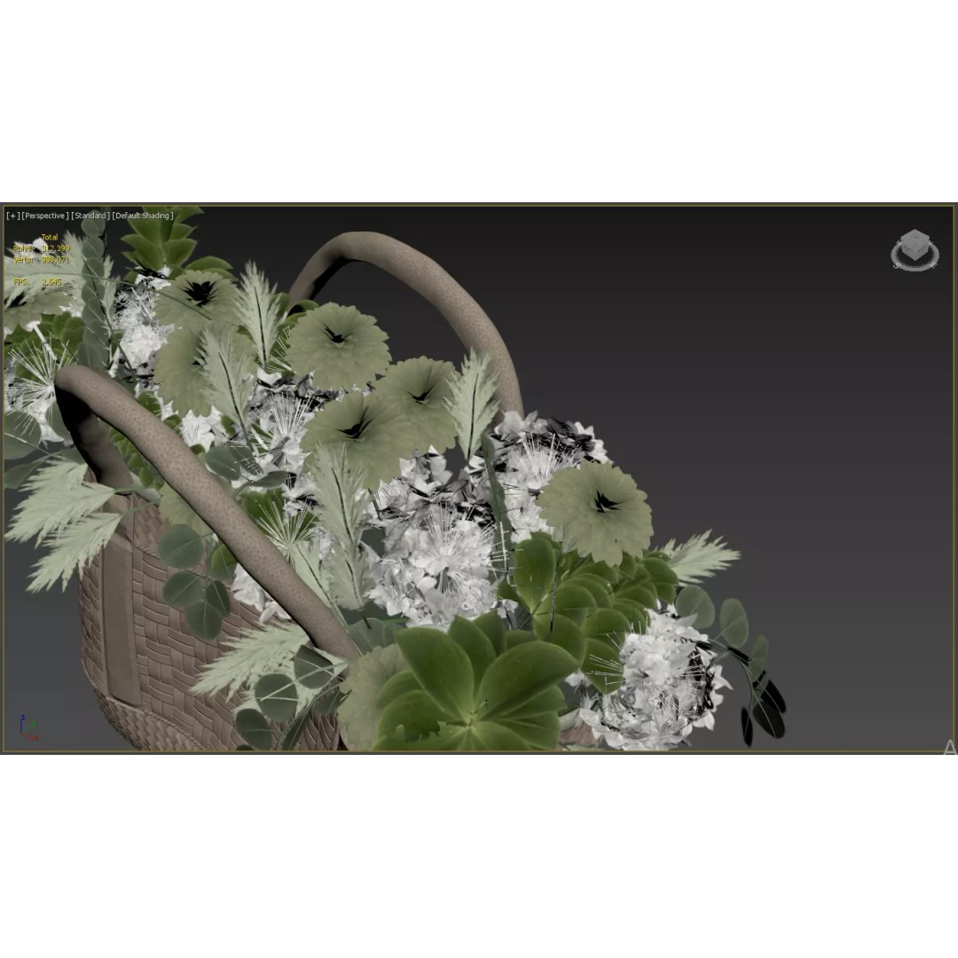 Wicker Basket 3D Model – Decorative Floral Arrangement, FBX - View 11