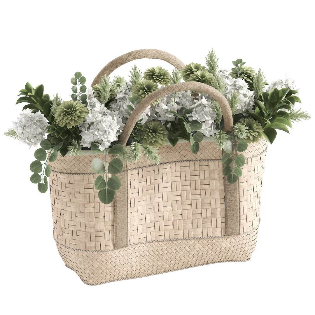 Wicker Basket 3D Model – Decorative Floral Arrangement, FBX - View 2