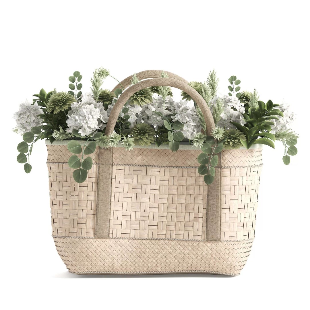 Wicker Basket 3D Model – Decorative Floral Arrangement, FBX - View 6