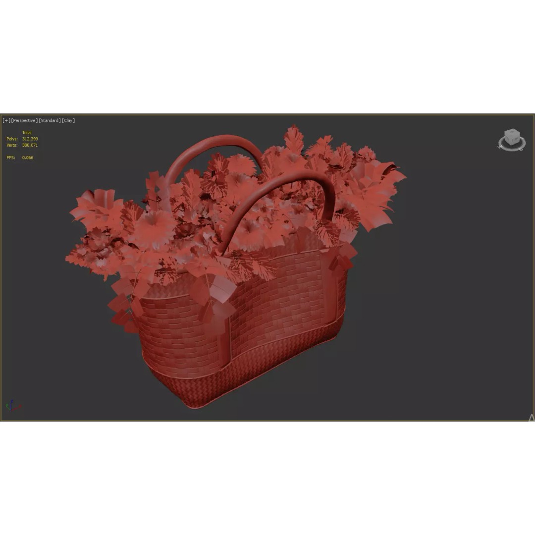 Wicker Basket 3D Model – Decorative Floral Arrangement, FBX - View 8