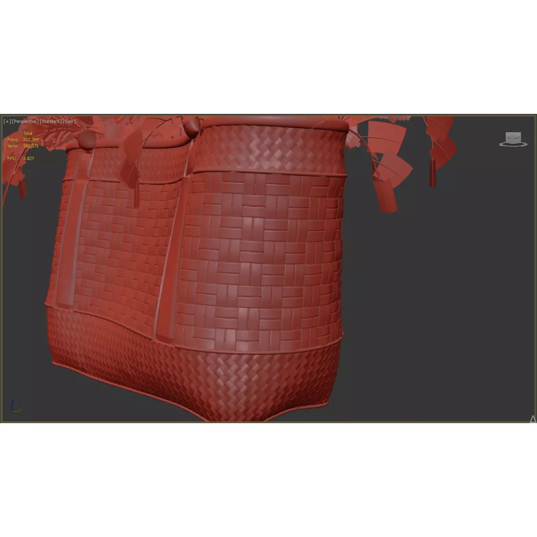Wicker Basket 3D Model – Decorative Floral Arrangement, FBX - View 9