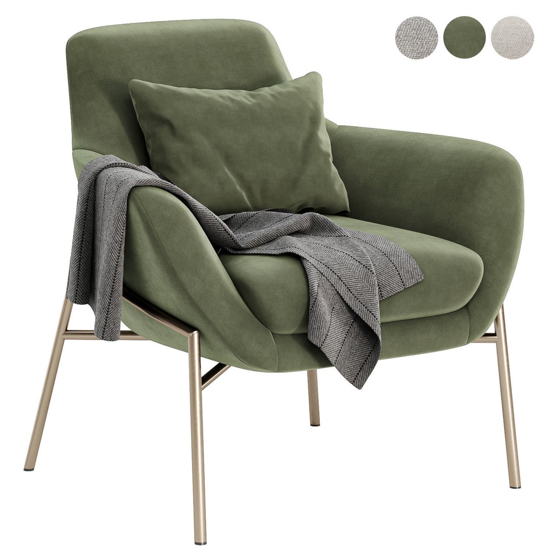 Brera Armchair 3D Model – Modern Fabric Chair with Textures - View 3