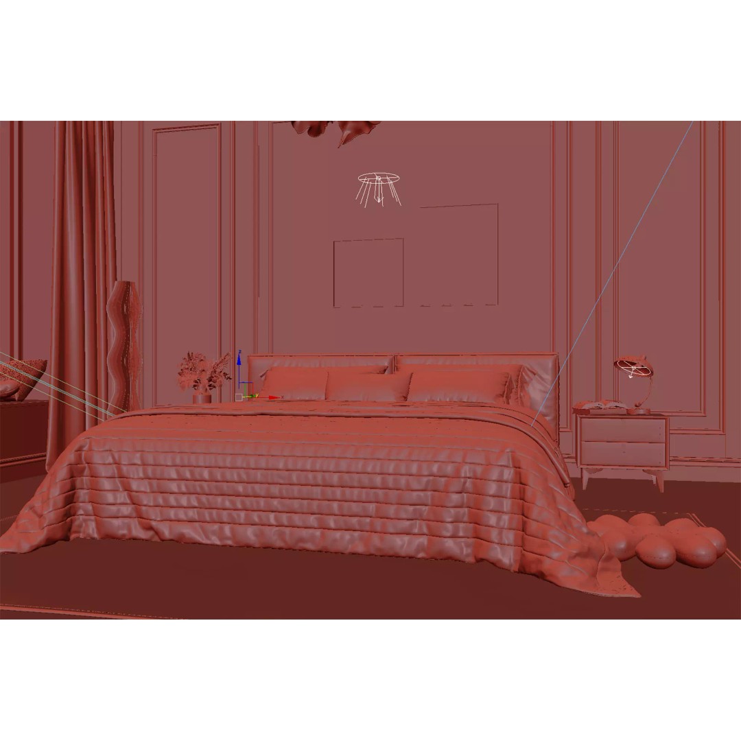 Warm Minimal Bedroom 3D Model – Modern Interior Design, FBX, OBJ - View 7