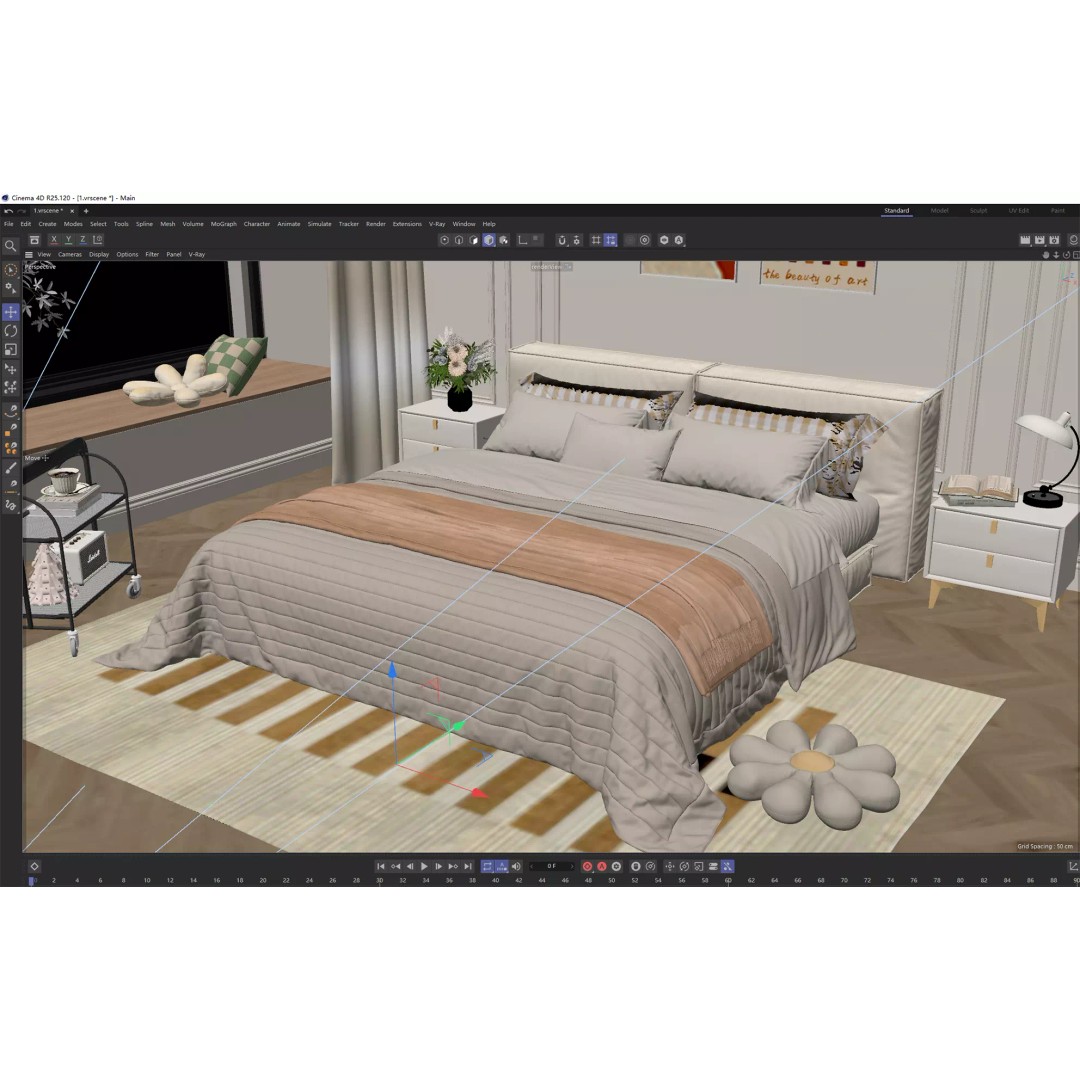 Warm Minimal Bedroom 3D Model – Modern Interior Design, FBX, OBJ - View 9