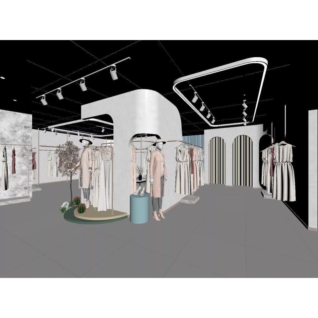 Modern Women's Clothing Store 3D Model – Light Luxury Design, FBX, OBJ
