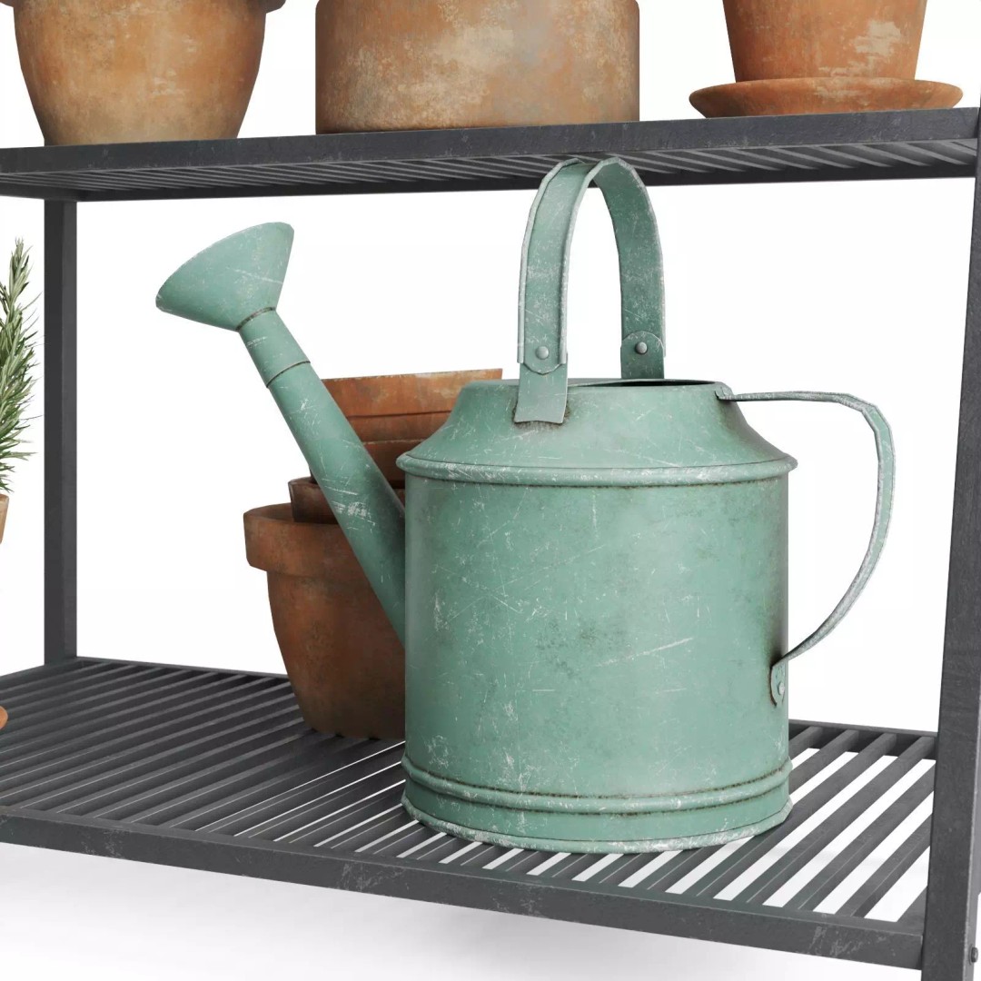 Herb Shelf 3D Model – Decorative Metal Shelf with Terracotta Pots - View 8