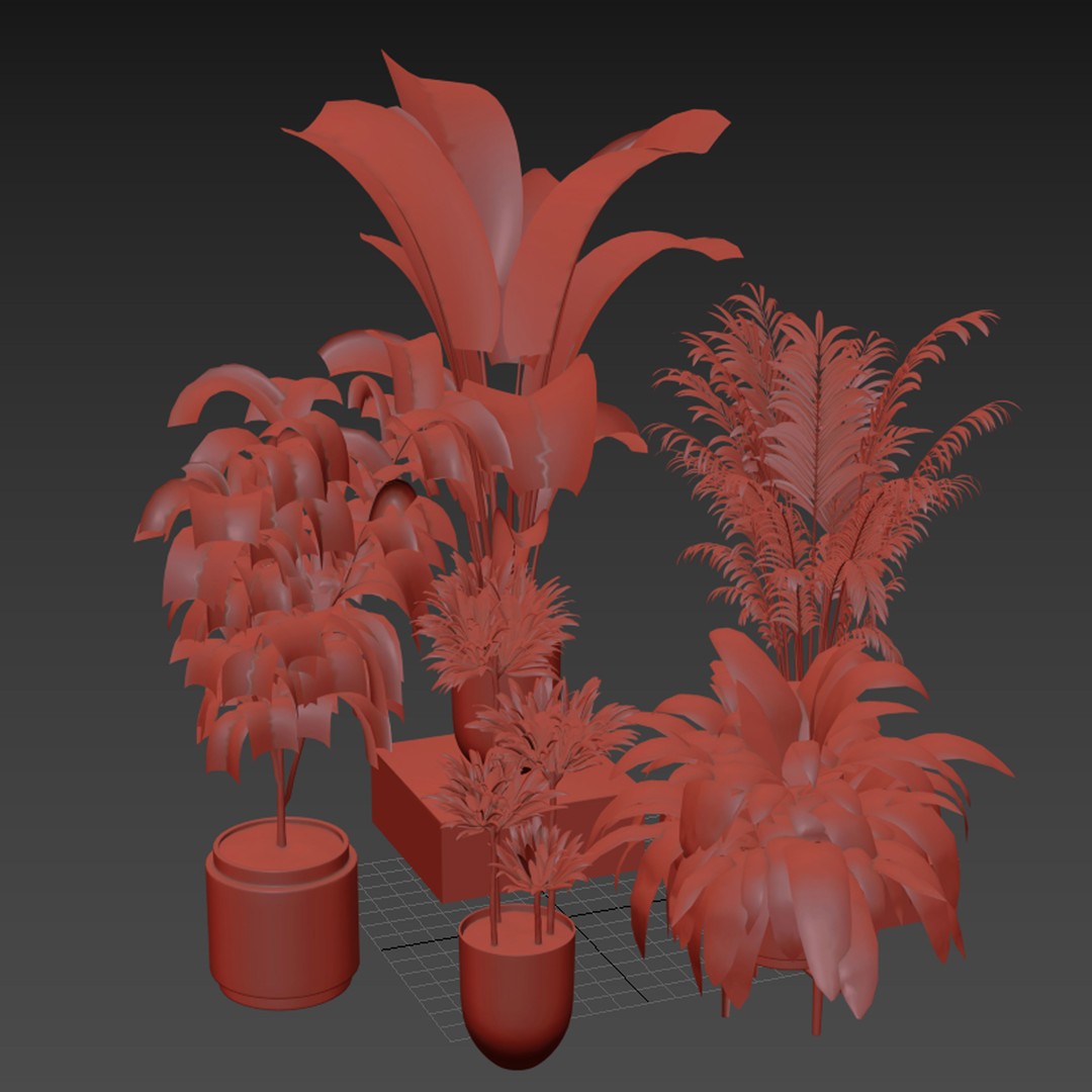 Indoor Plant Set 01 3D Model – Modern Concrete Vase, PBR Textures - View 10