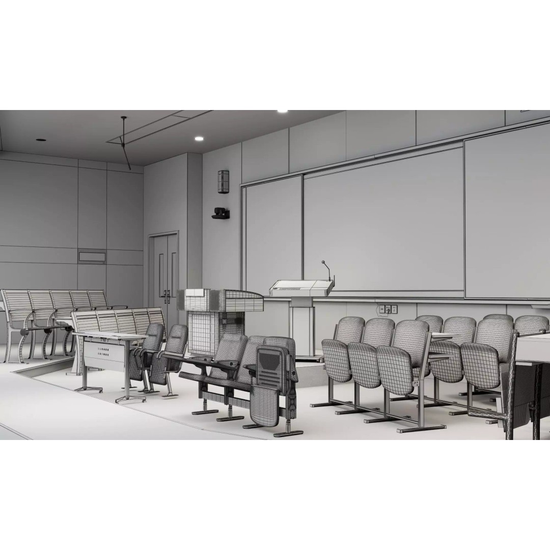 Modern Classroom Lecture Hall 3D Model – PBR Game Ready Interior, FBX, OBJ