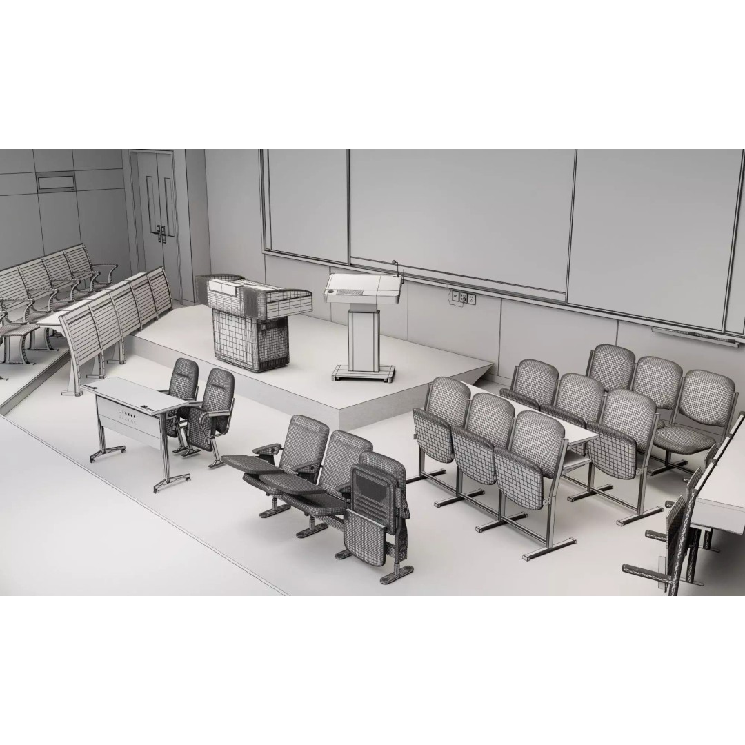 Modern Classroom Lecture Hall 3D Model – PBR Game Ready Interior, FBX, OBJ - View 14