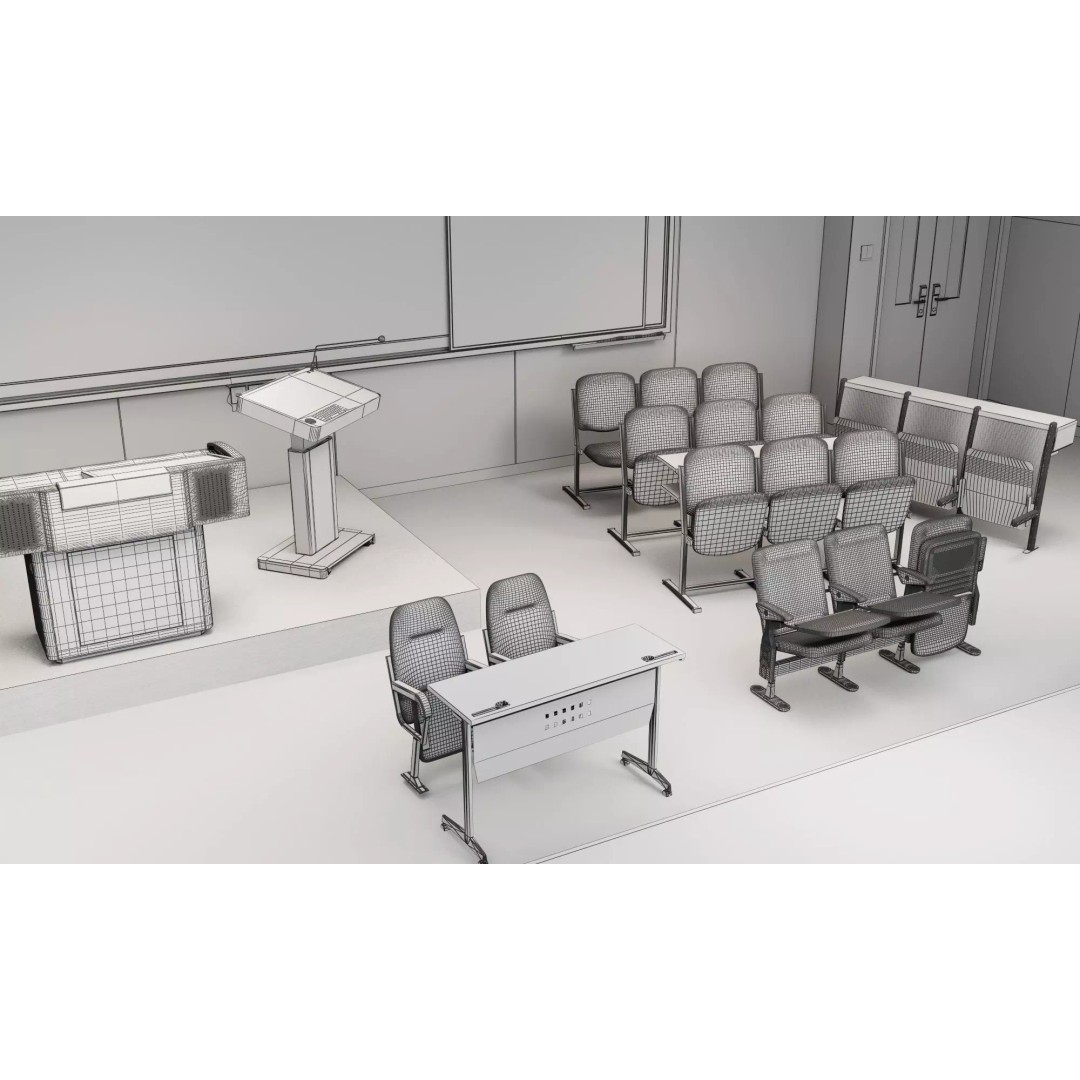 Modern Classroom Lecture Hall 3D Model – PBR Game Ready Interior, FBX, OBJ - View 15