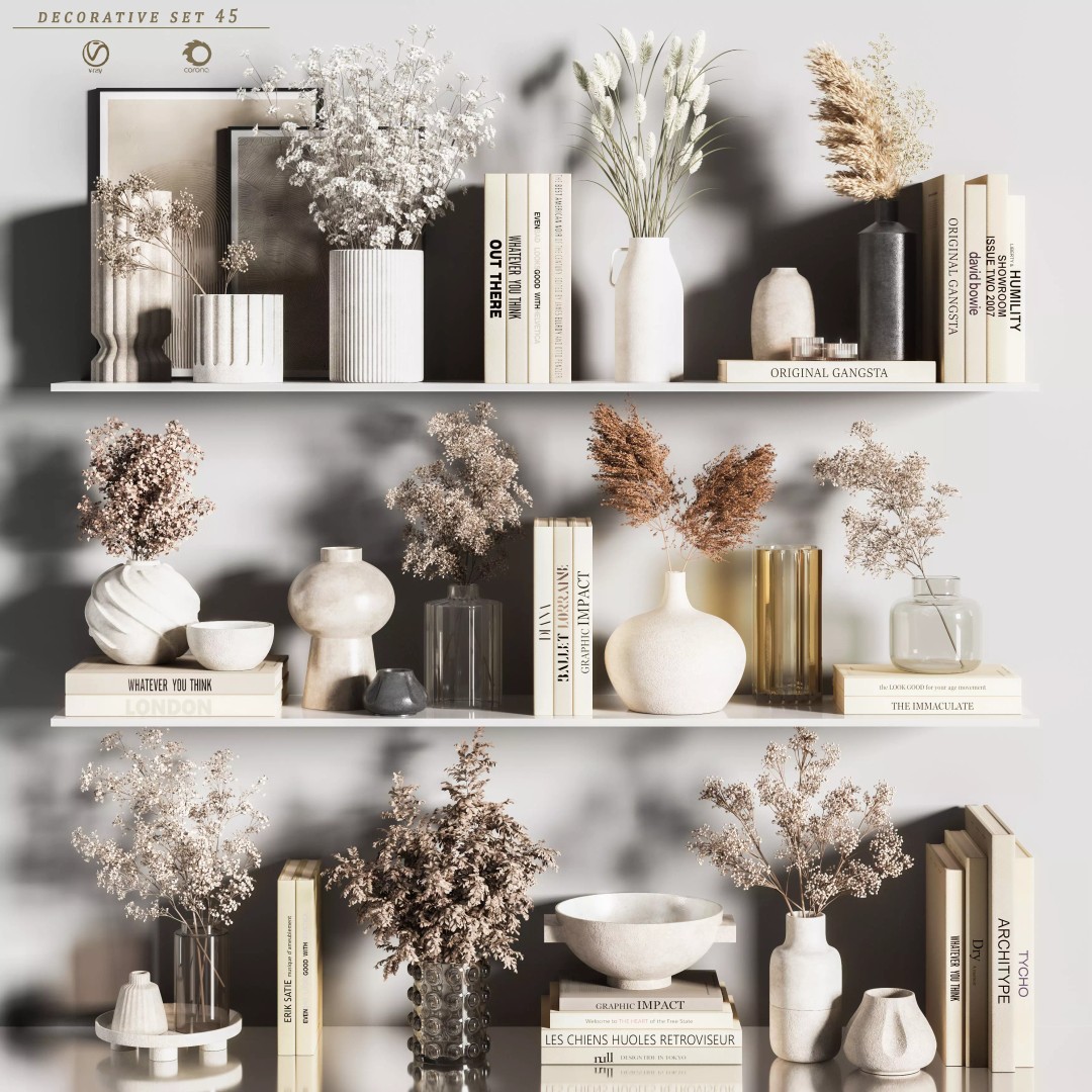 Decorative Set 3D Model – Interior Design Asset, PBR Textures - View 2