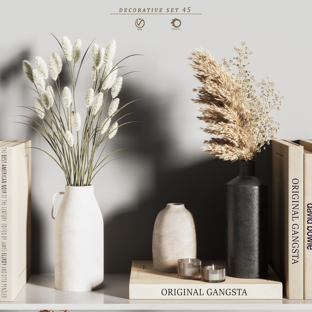 Decorative Set 3D Model – Interior Design Asset, PBR Textures - View 3