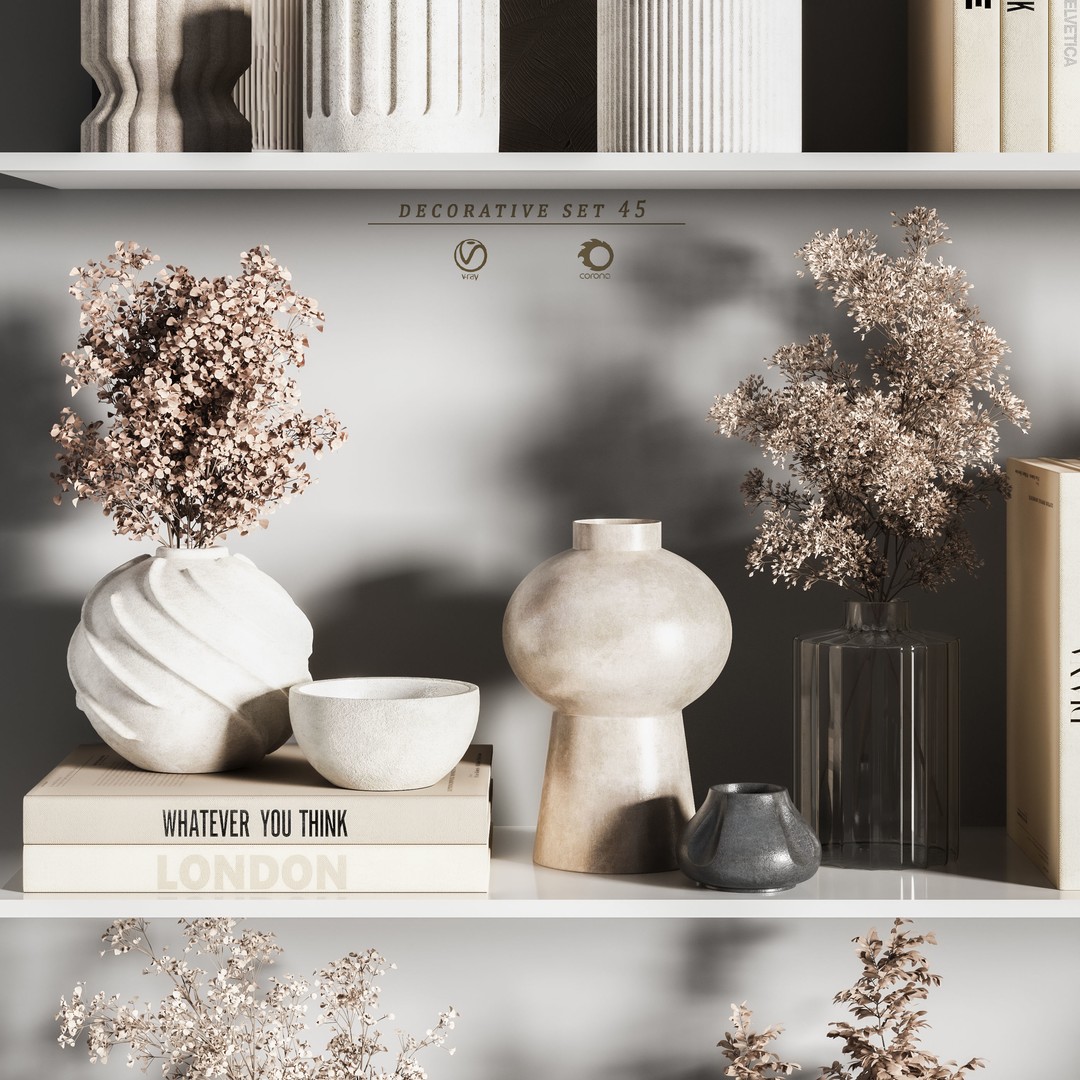 Decorative Set 3D Model – Interior Design Asset, PBR Textures - View 6