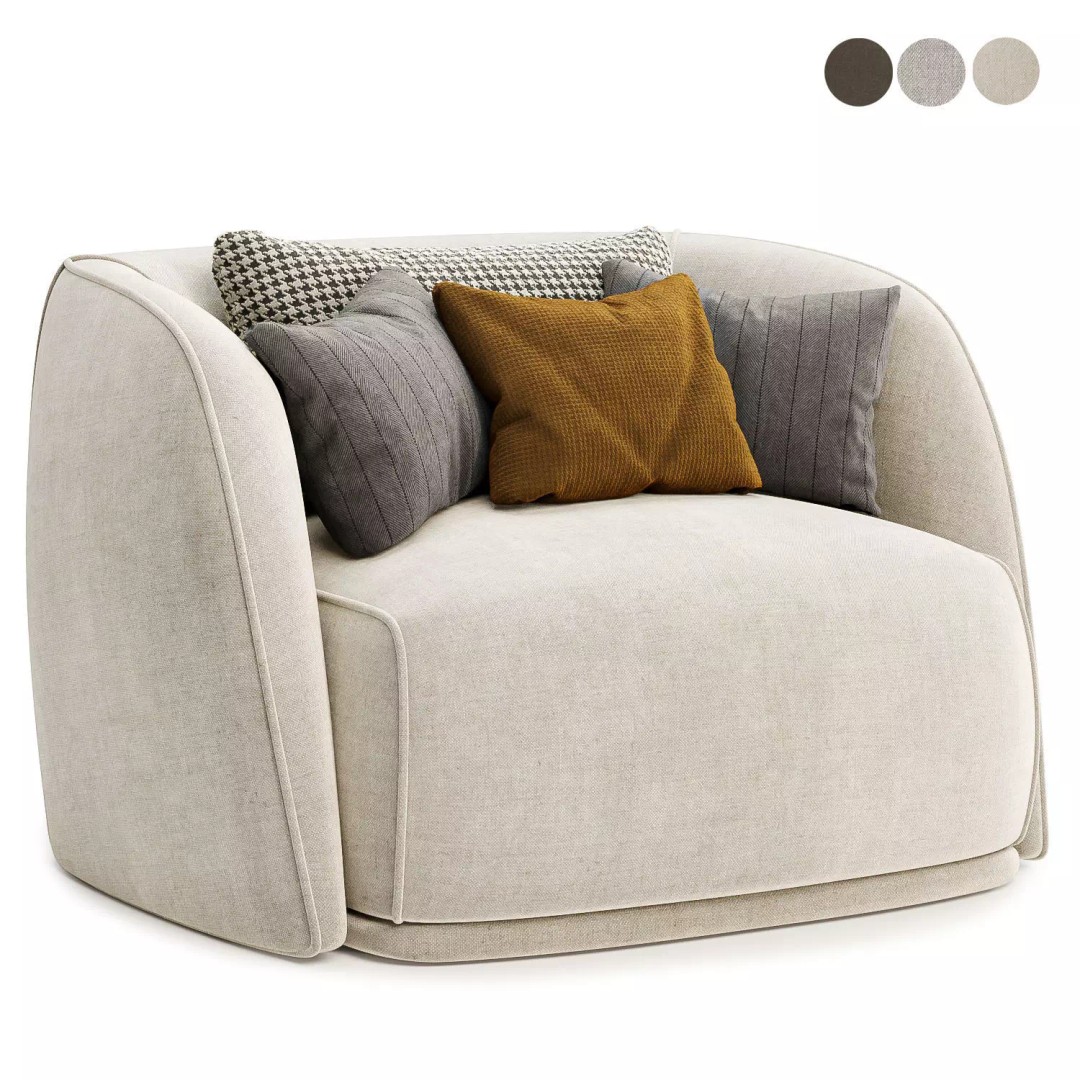 Natalie Arm Chair 3D Model – Modern Fabric Seating, FBX & OBJ - View 2