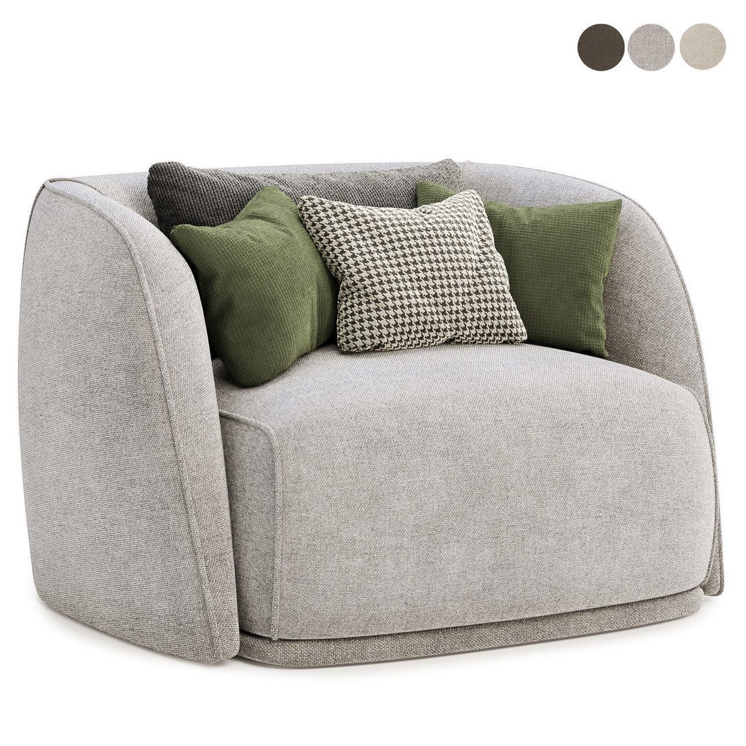 Natalie Arm Chair 3D Model – Modern Fabric Seating, FBX & OBJ - View 3
