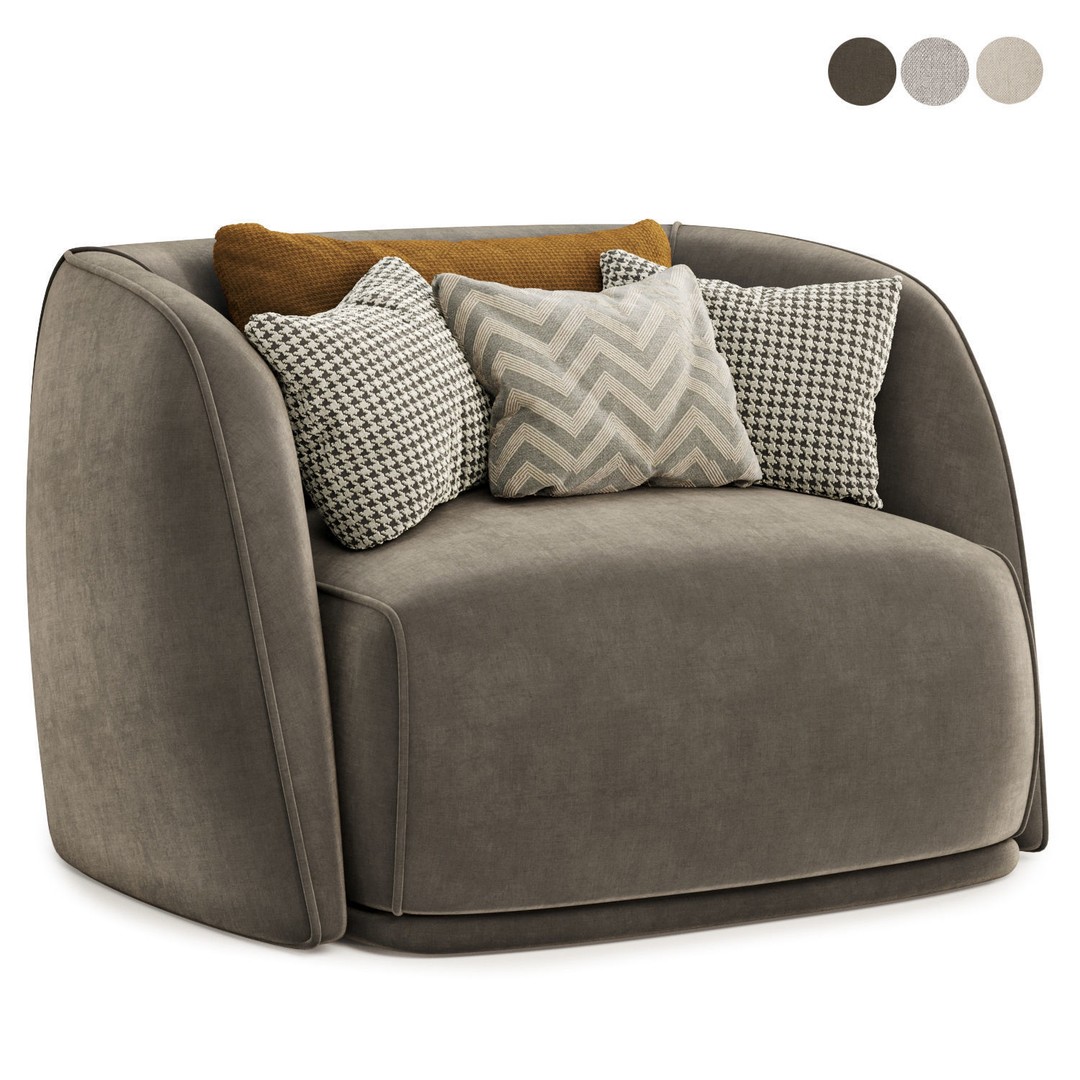 Natalie Arm Chair 3D Model – Modern Fabric Seating, FBX & OBJ - View 4