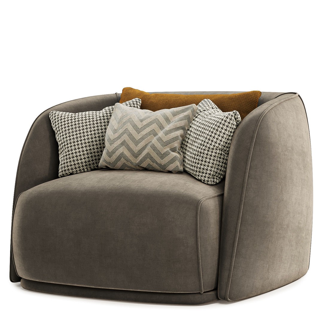 Natalie Arm Chair 3D Model – Modern Fabric Seating, FBX & OBJ - View 5