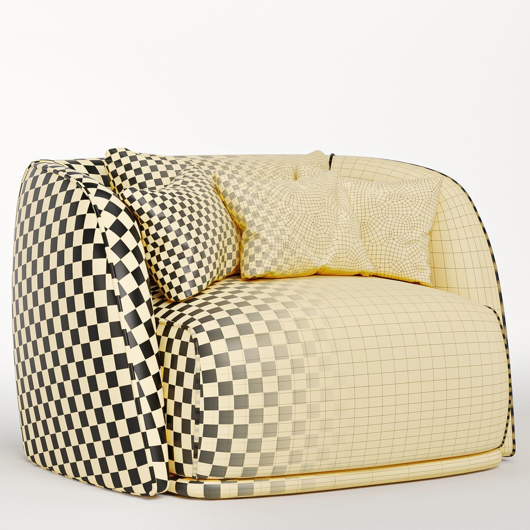 Natalie Arm Chair 3D Model – Modern Fabric Seating, FBX & OBJ - View 7