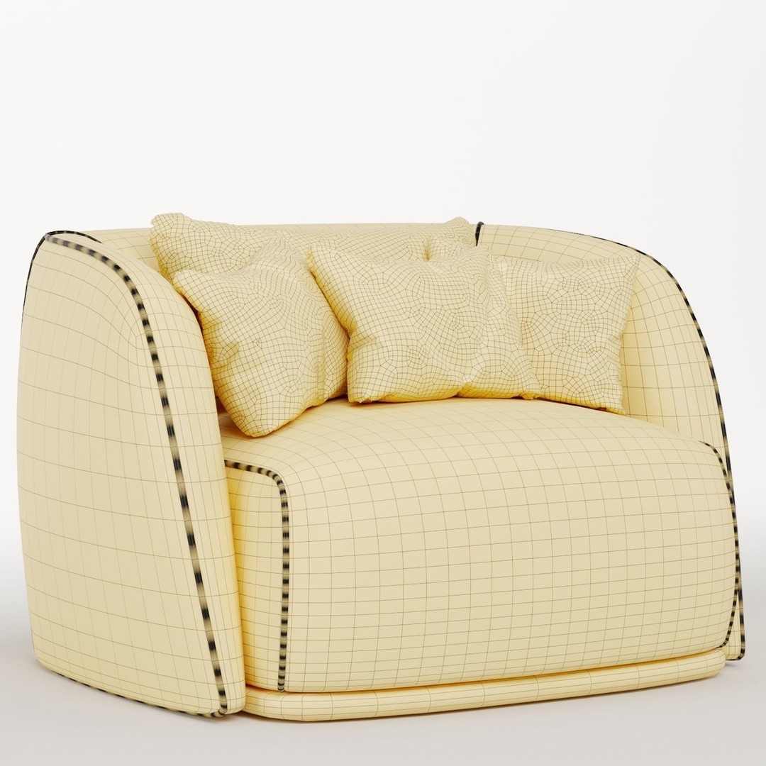 Natalie Arm Chair 3D Model – Modern Fabric Seating, FBX & OBJ - View 8