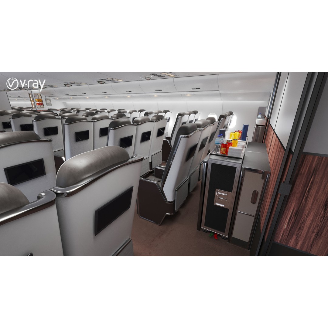 Modern Airplane Interior 3D Model – High Poly Photorealistic Render, Vray & Fstorm - View 10
