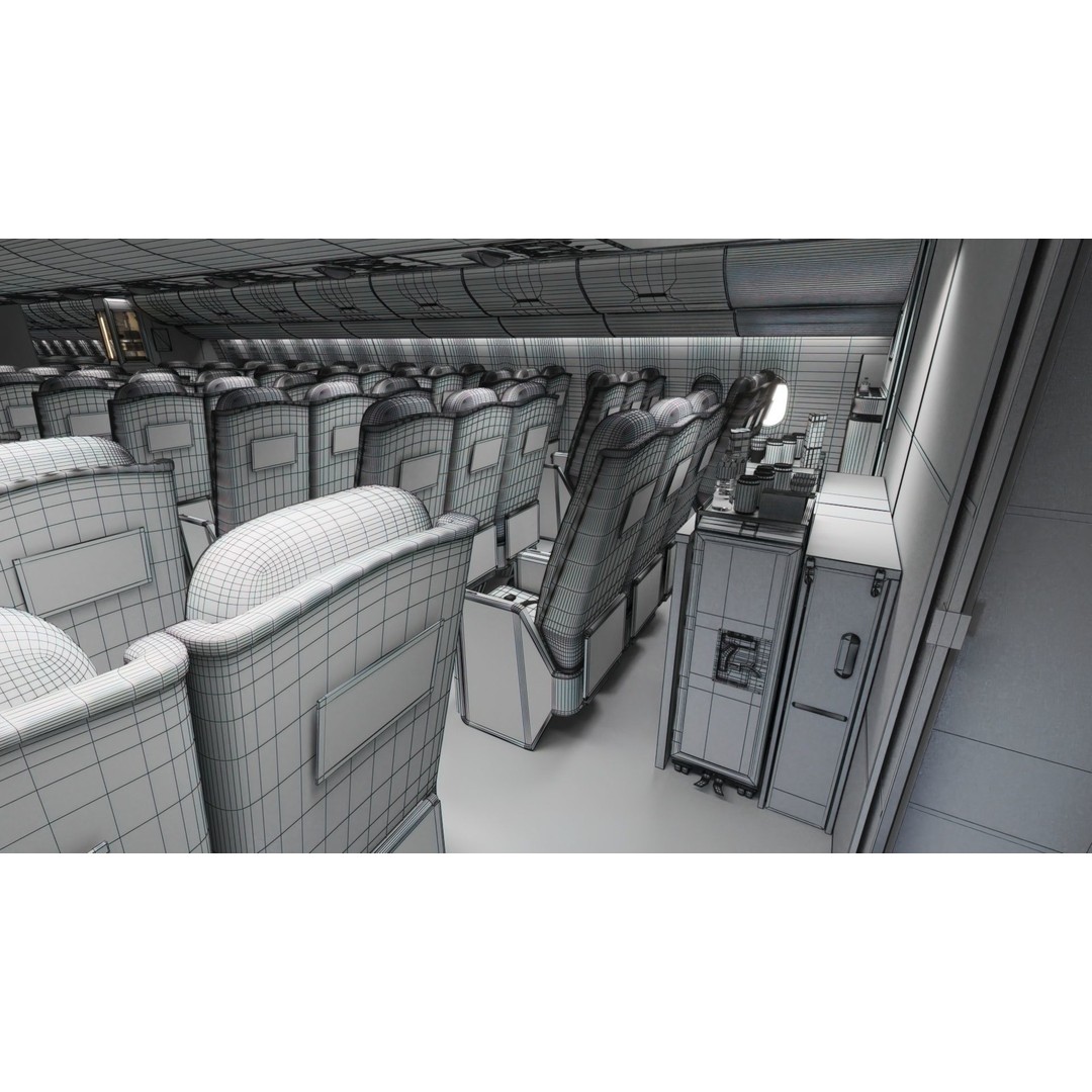 Modern Airplane Interior 3D Model – High Poly Photorealistic Render, Vray & Fstorm - View 11